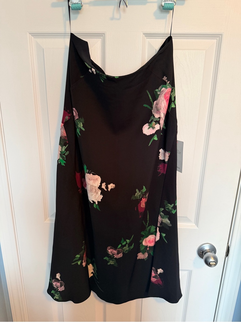 ERDEM Black Midi Skirt with Pink & Green Floral Print